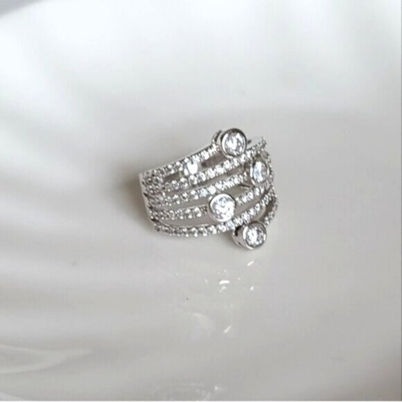 Vintage Sterling Silver Sparkle Crystal Layer Wrap Ring Size 6 - Picture 2 of 16